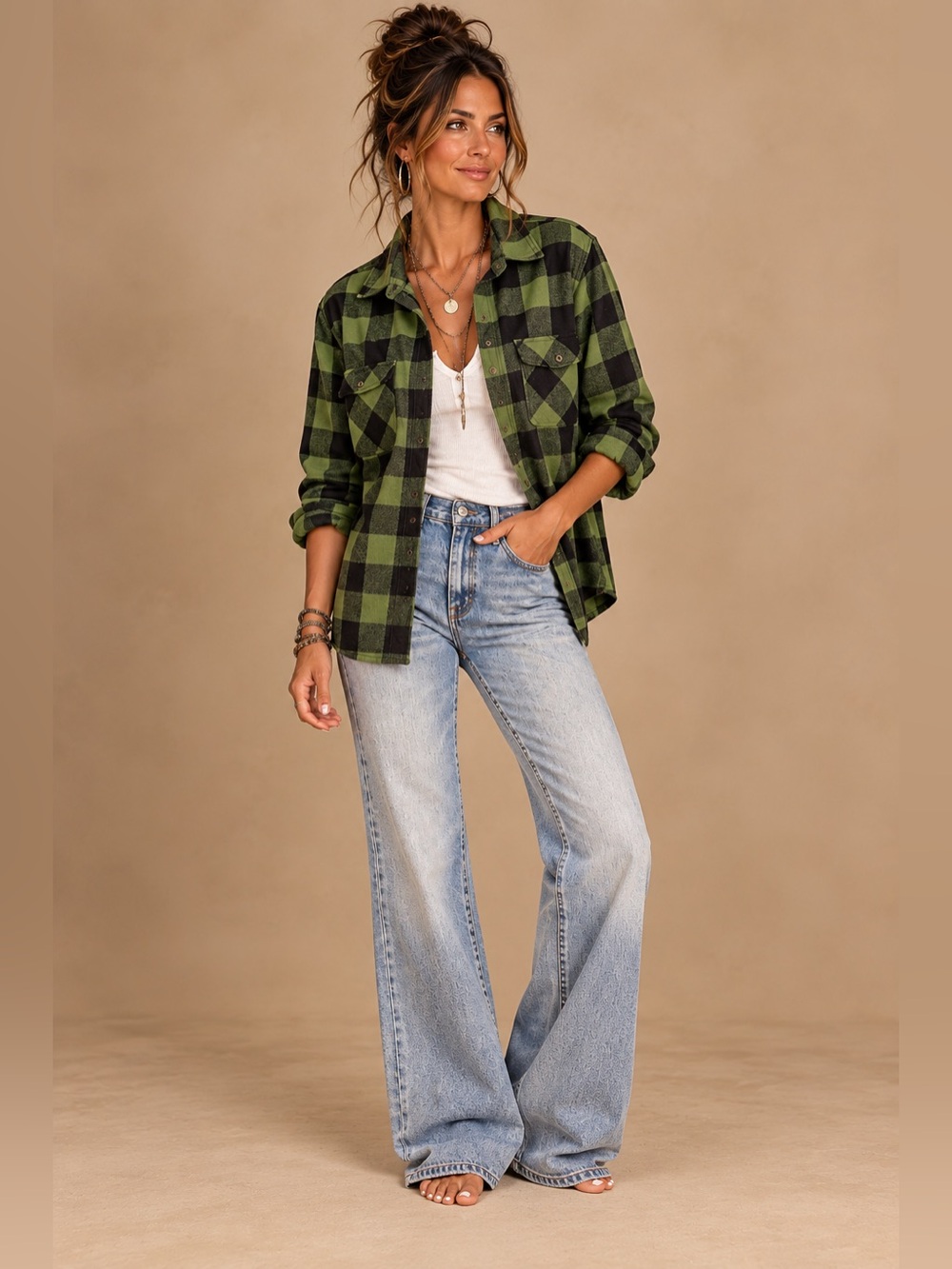 beachlunchlounge Green & Black Buffalo Plaid Button-Down Shirt